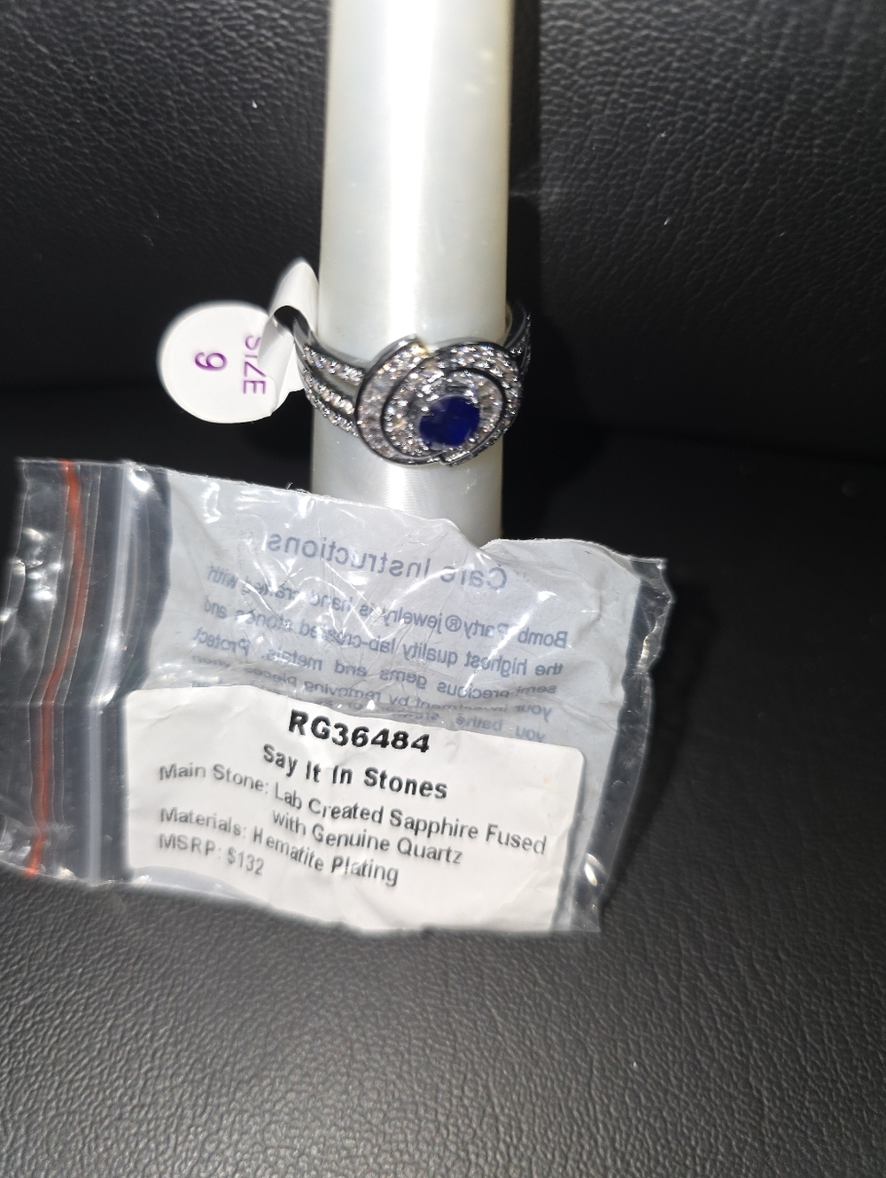Say It In Stones Sapphire & Clear Crystal Ring Size 9 September 2025 Bomb Party